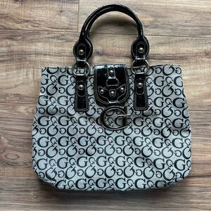 Guess Y2K Monogram Shoulder Bag Hobo BiG G Logo Studded Black Grey silver